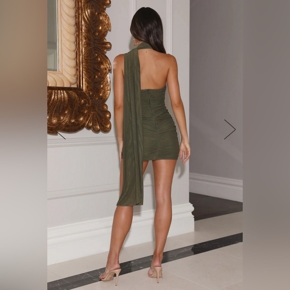 HELLO MOLLY MEET ME IN THE CLUB MINI DRESS KHAKI NEW SIZE 8 cocktail ruched - Picture 2 of 7